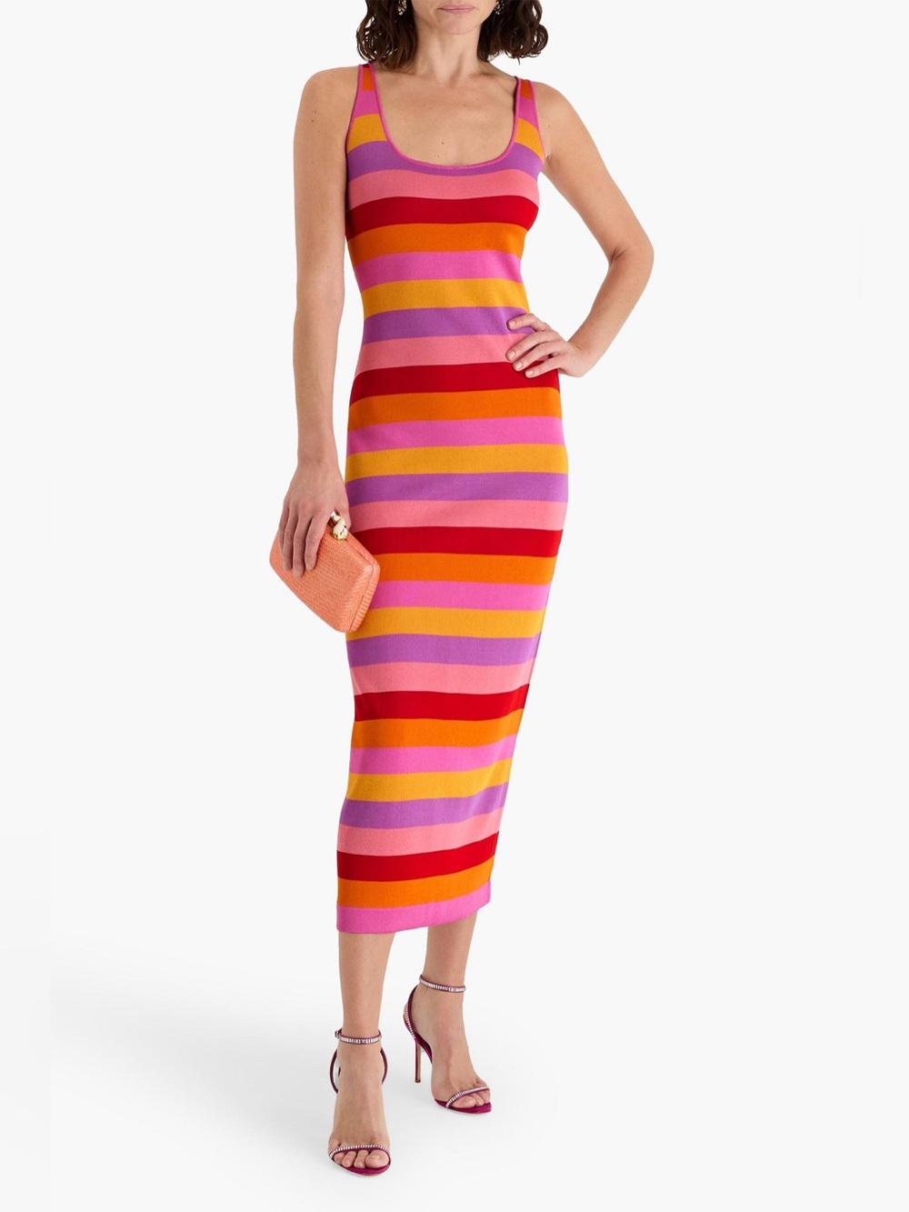 Carolina Herrera New Scoop Neck Striped Knitted Midi Dress Size L $2,190.00
